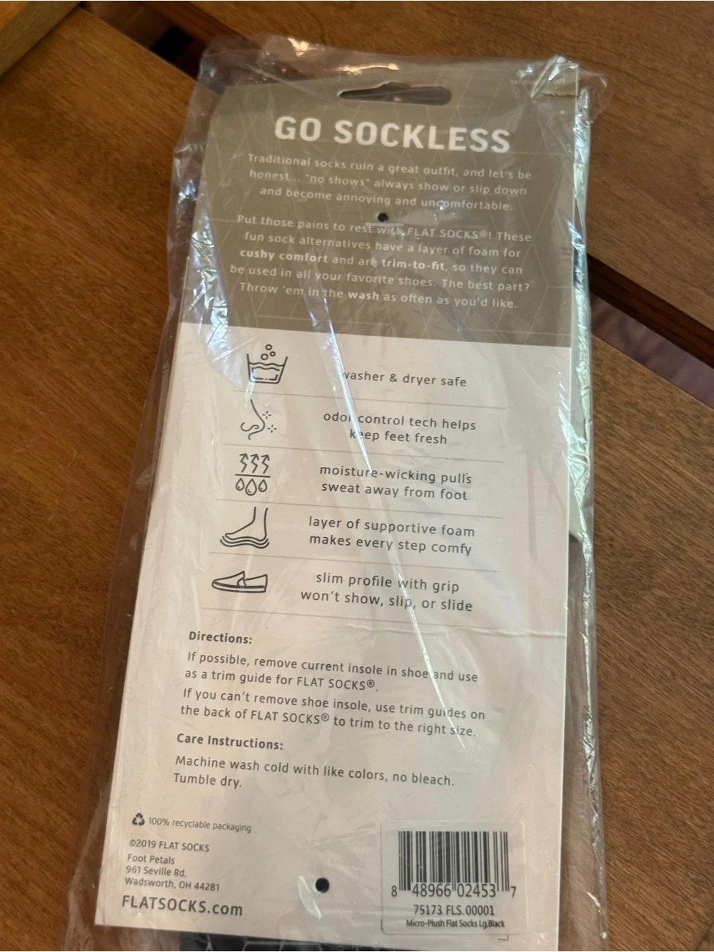 NEW FLAT SOCKS® Micro-Push Flat Socks — Large Black